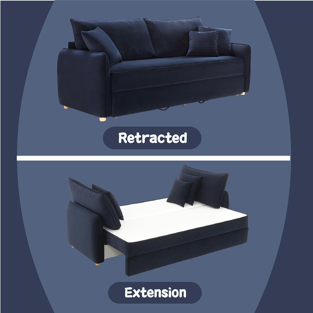 Irina Sofa w/Sleeper & 3 Pillows (Full), Blue Velvet