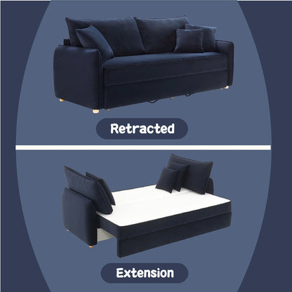 Irina Sofa w/Sleeper & 3 Pillows (Full), Blue Velvet