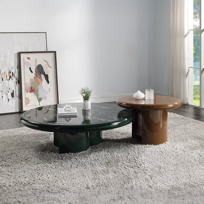 Ronald End Table, Marble Pattern Top, Dark Green & Brown High Gloss