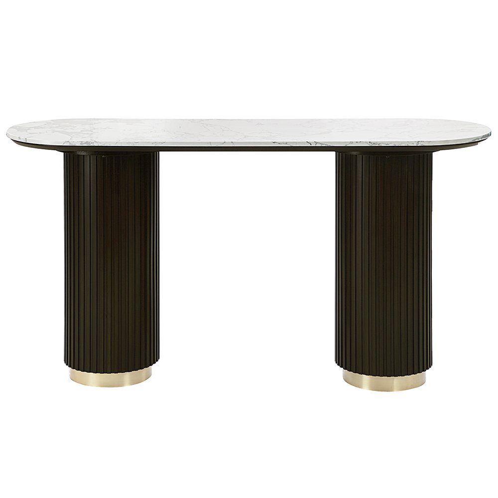 Clayten Sofa Table, White Engineering Natural Marble Top & Espresso