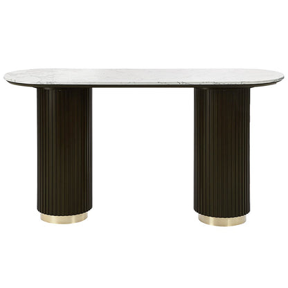 Clayten Sofa Table, White Engineering Natural Marble Top & Espresso