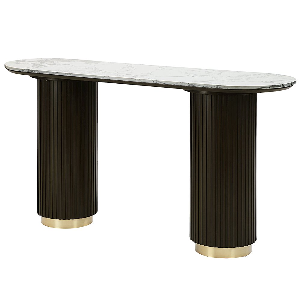 Clayten Sofa Table, White Engineering Natural Marble Top & Espresso