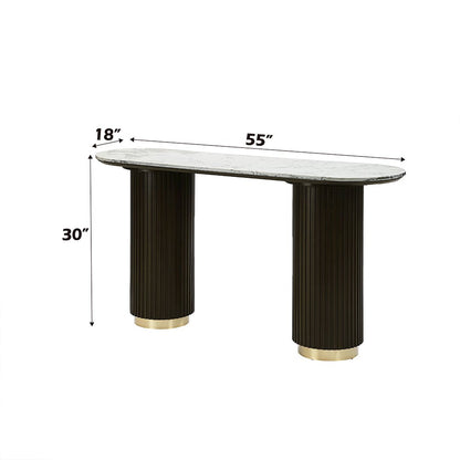Clayten Sofa Table, White Engineering Natural Marble Top & Espresso