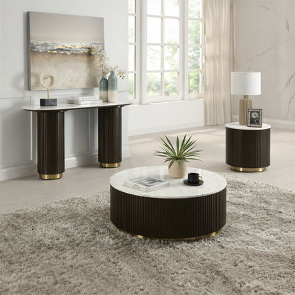 Clayten Sofa Table, White Engineering Natural Marble Top & Espresso