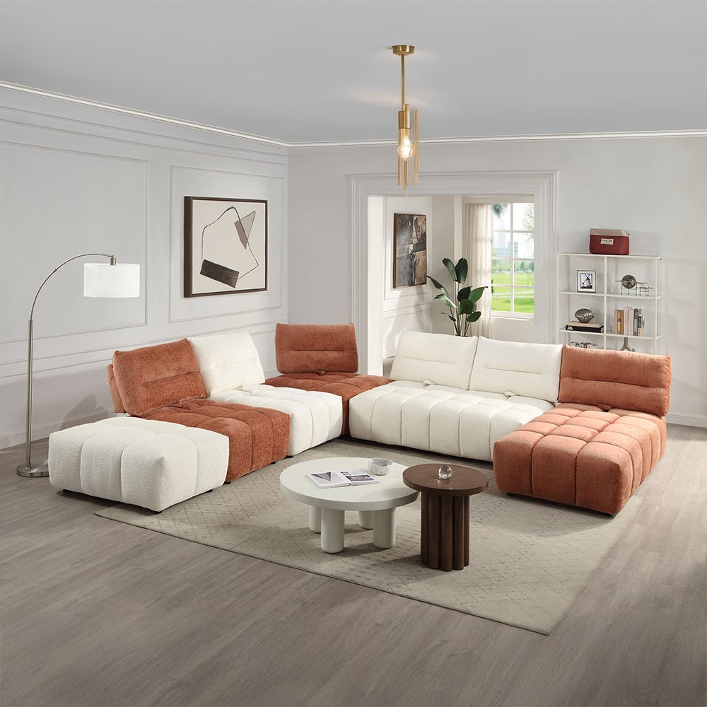 Loanna Modular - Armless Chair, Coral Red Linen