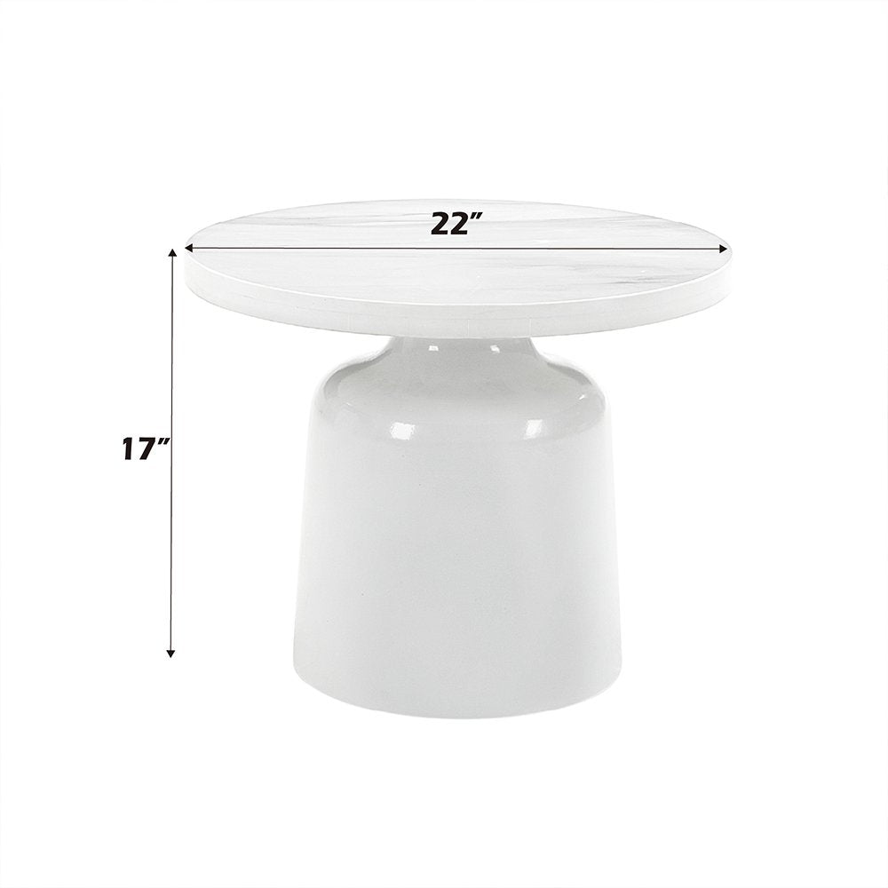 Zaid End Table, Engineering Marble & White High Gloss