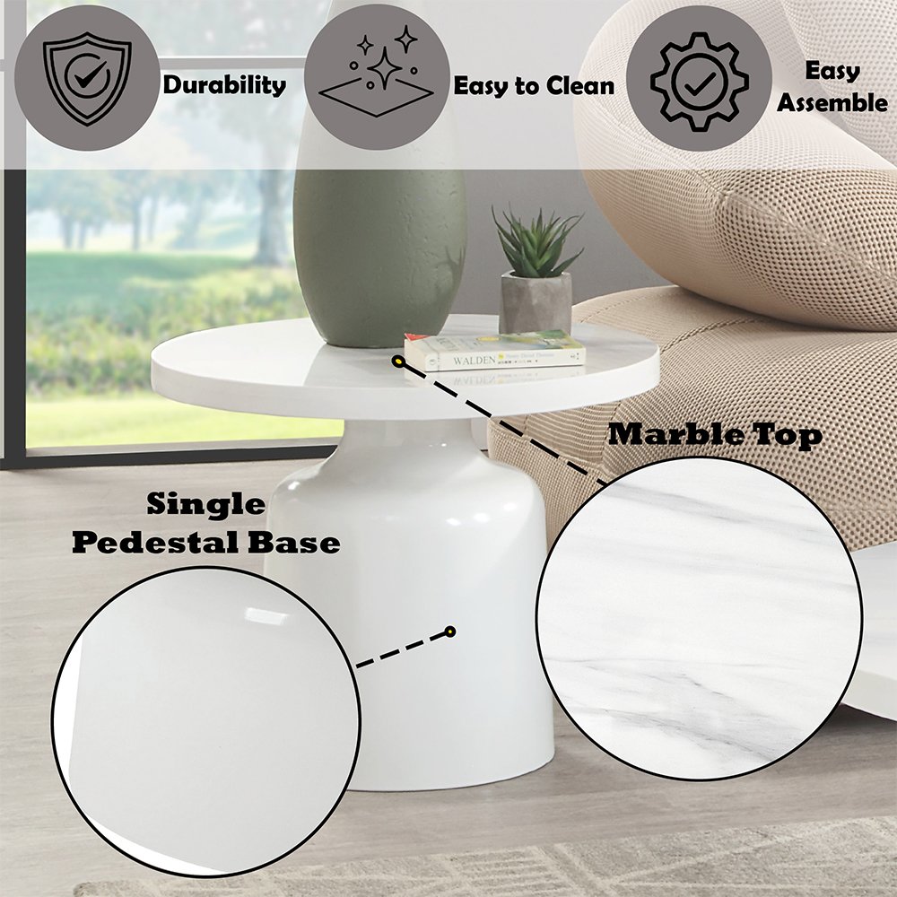 Zaid End Table, Engineering Marble & White High Gloss