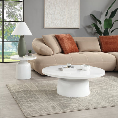 Zaid End Table, Engineering Marble & White High Gloss