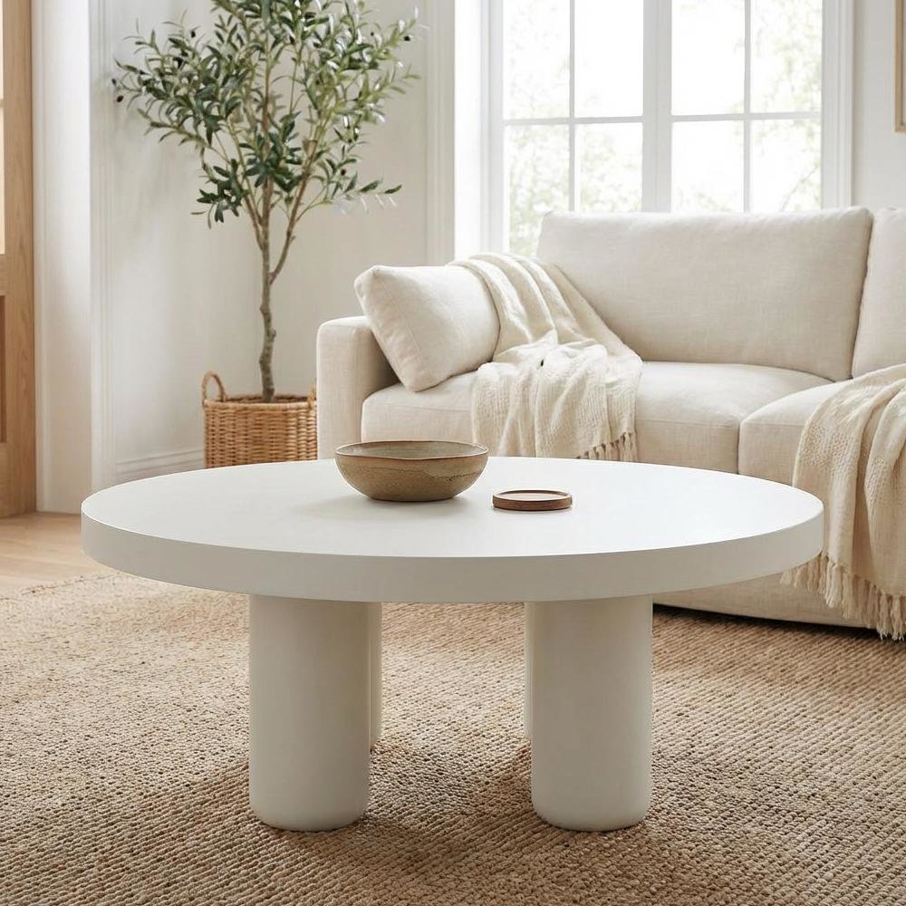 White Coffee Table Single Piece with Sleek Surface and Minimalist Design