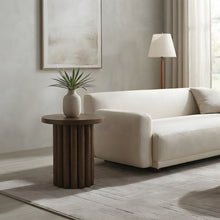 Wood Veneer End Table with Solid-Pattern Surface, Small Side Table, Walnut