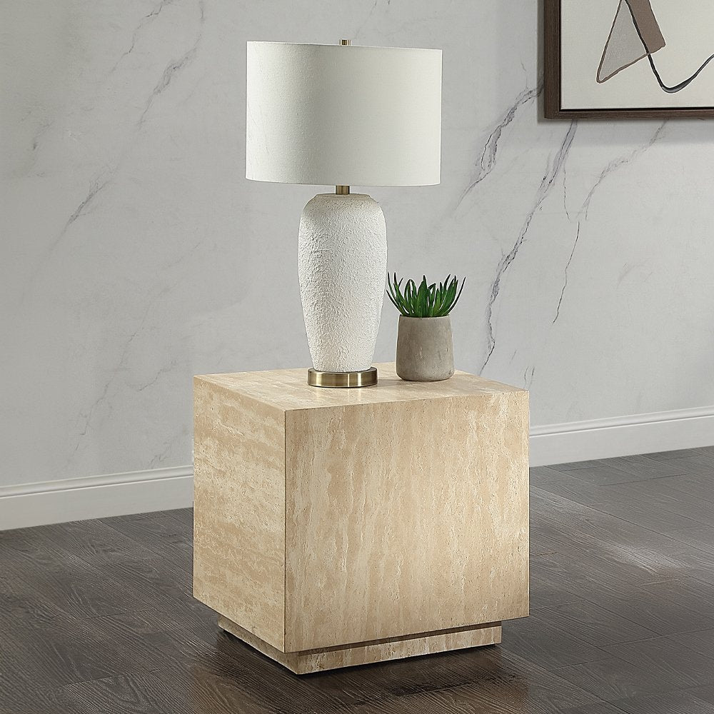 Deon End Table, Beige Natrual Travertine