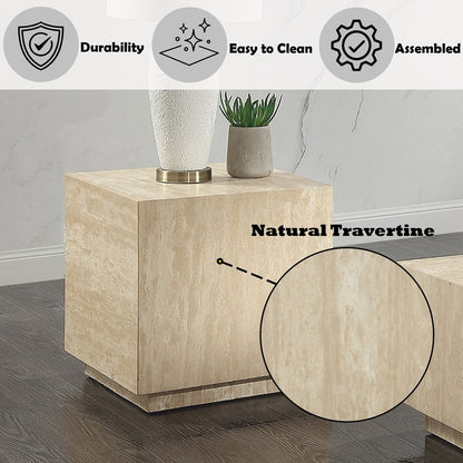 Deon End Table, Beige Natrual Travertine