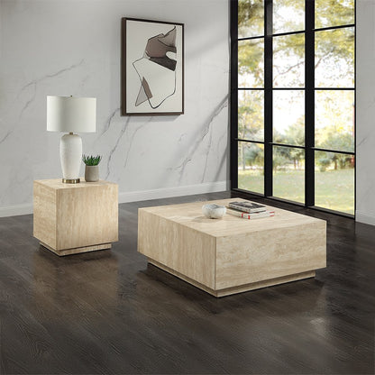 Deon End Table, Beige Natrual Travertine