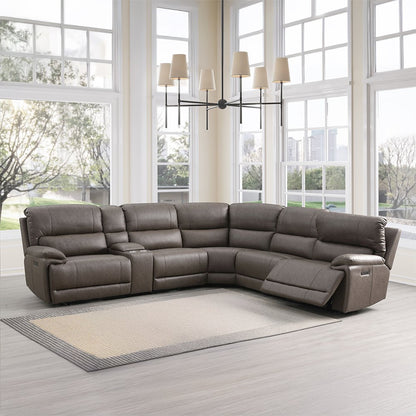 Kantu Power Motion Sectional Sofa w/USB Port, Brown Leatherette