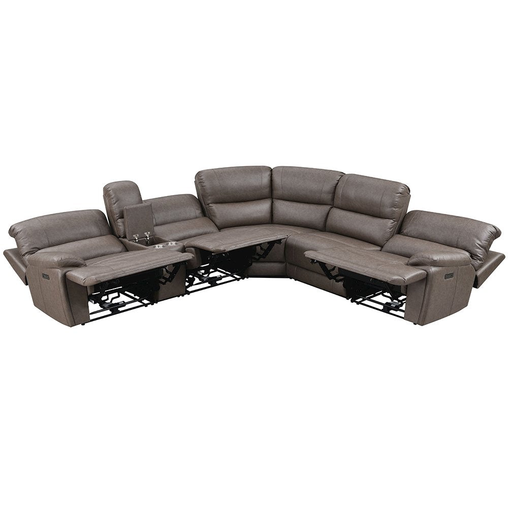 Kantu Power Motion Sectional Sofa w/USB Port, Brown Leatherette