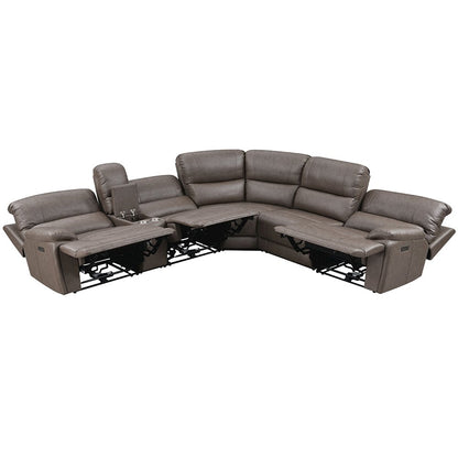 Kantu Power Motion Sectional Sofa w/USB Port, Brown Leatherette