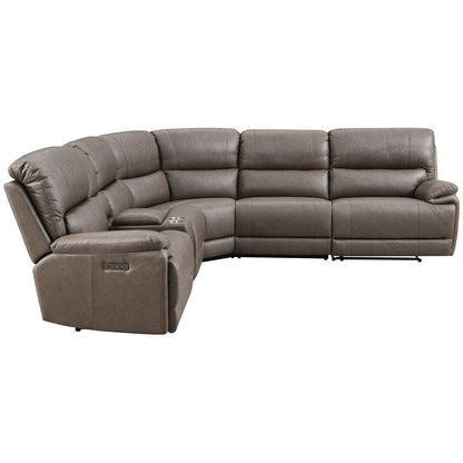 Kantu Power Motion Sectional Sofa w/USB Port, Brown Leatherette