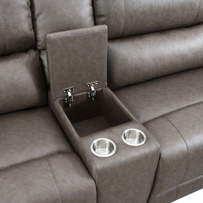 Kantu Power Motion Sectional Sofa w/USB Port, Brown Leatherette