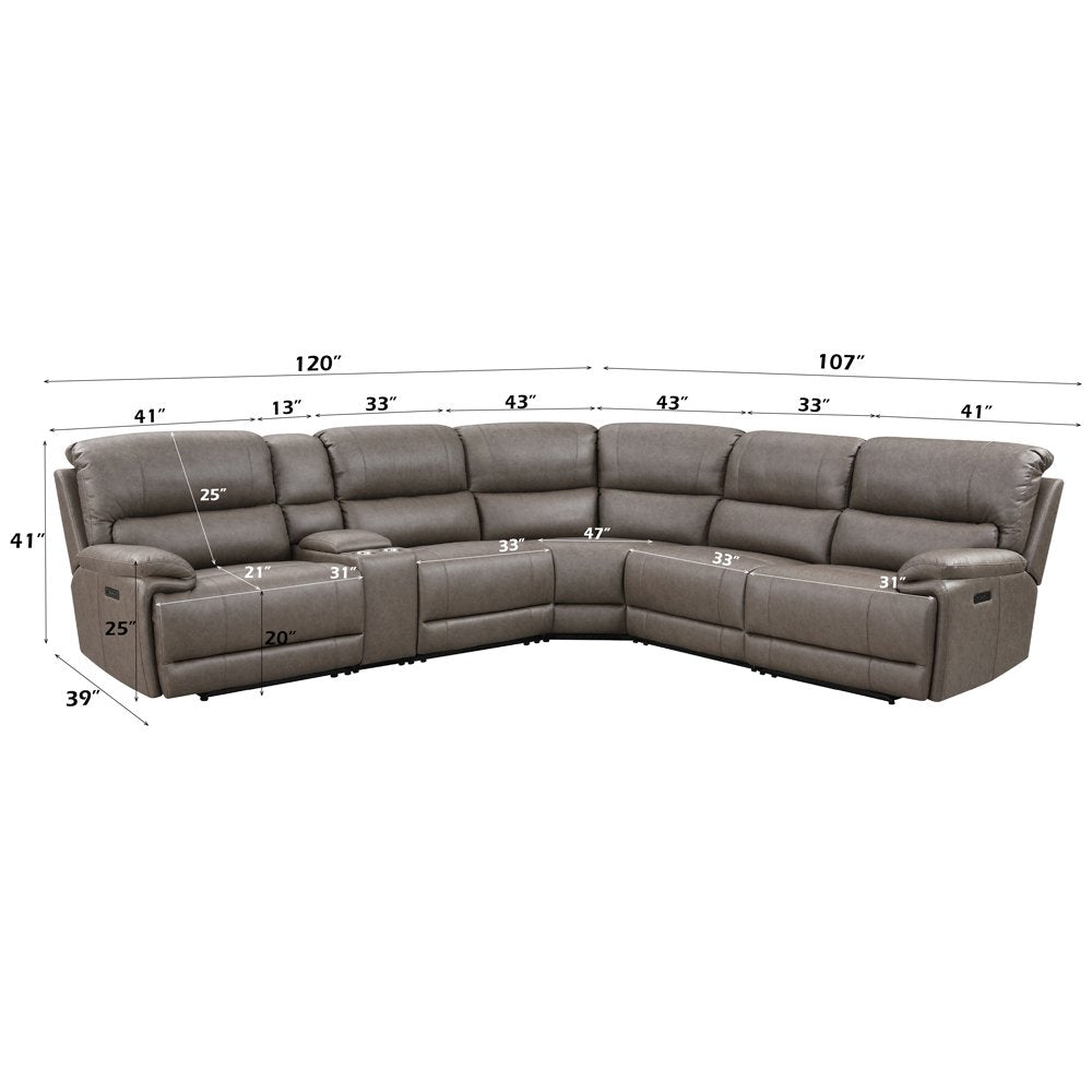 Kantu Power Motion Sectional Sofa w/USB Port, Brown Leatherette