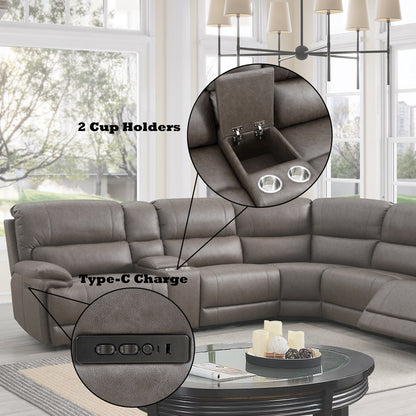 Kantu Power Motion Sectional Sofa w/USB Port, Brown Leatherette