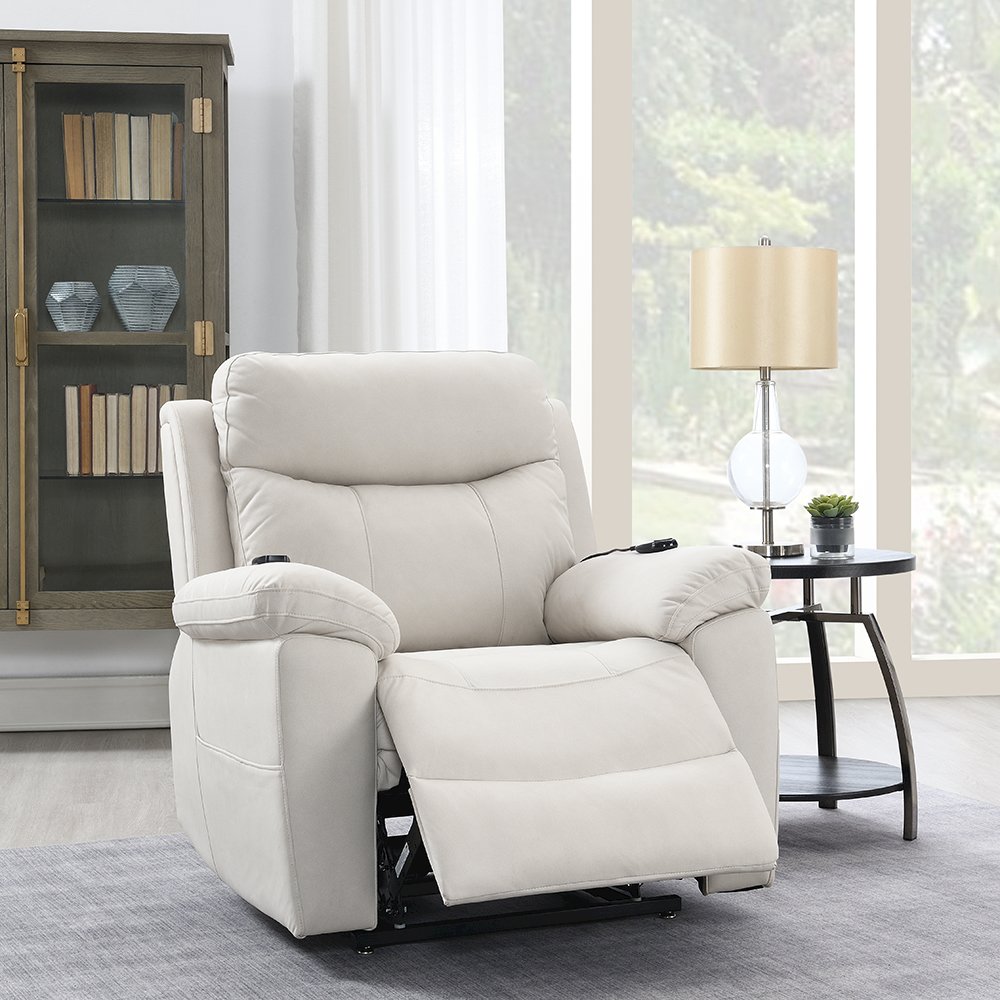 Chriki Power Recliner w/Lift & Heating & Massage, Beige Polished Microfiber