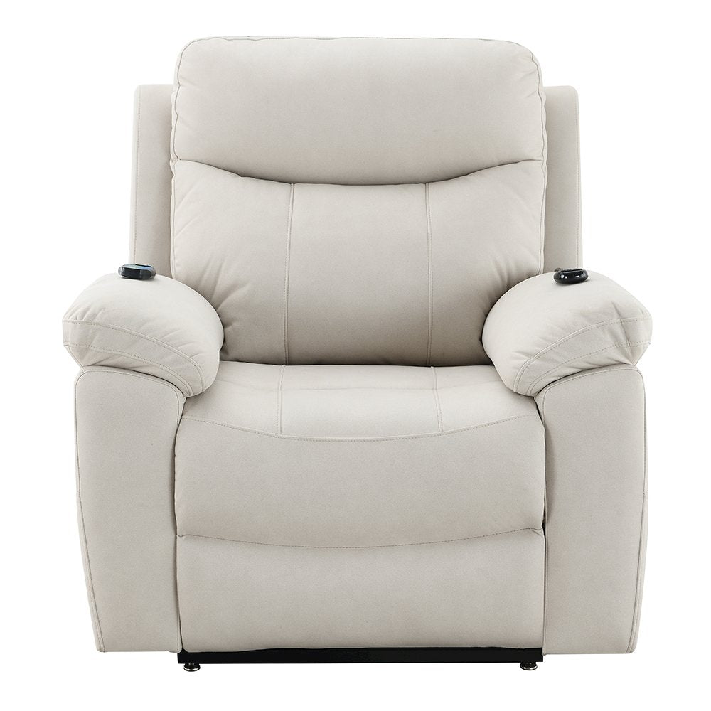 Chriki Power Recliner w/Lift & Heating & Massage, Beige Polished Microfiber