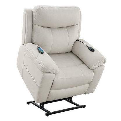 Chriki Power Recliner w/Lift & Heating & Massage, Beige Polished Microfiber