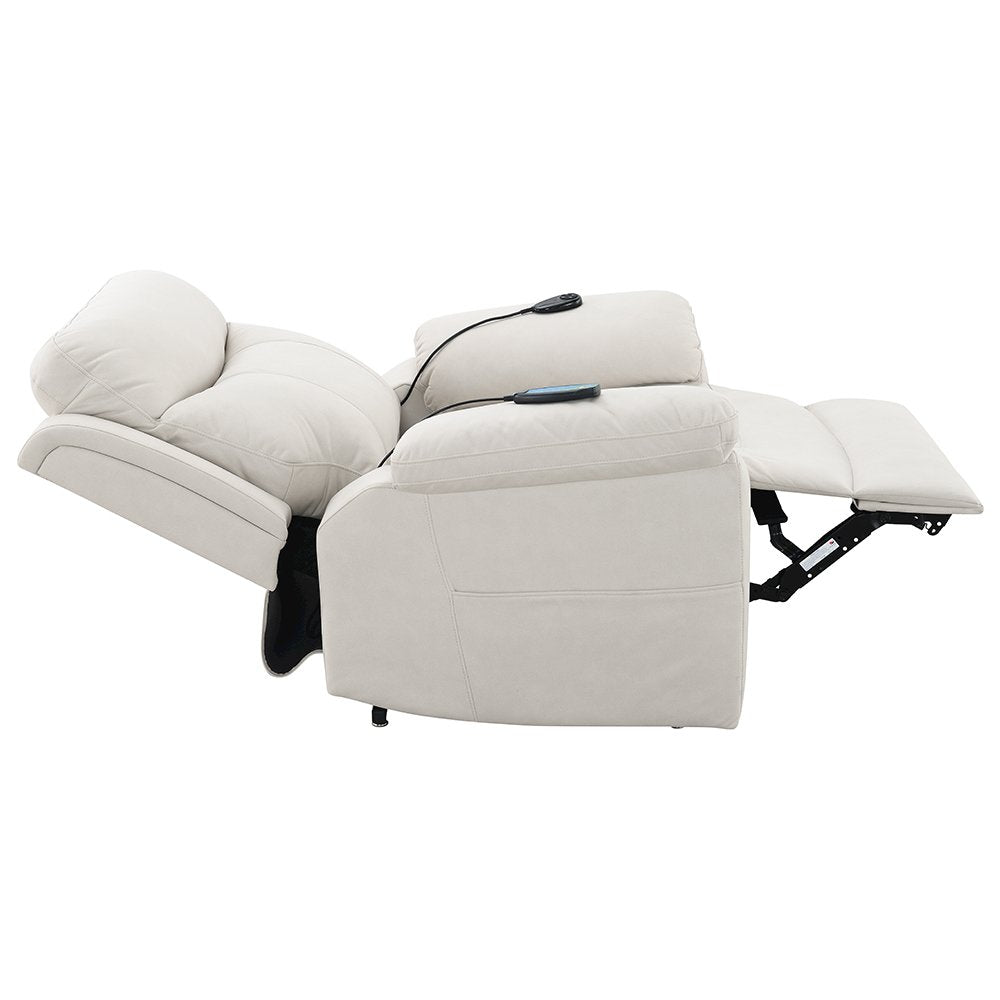 Chriki Power Recliner w/Lift & Heating & Massage, Beige Polished Microfiber