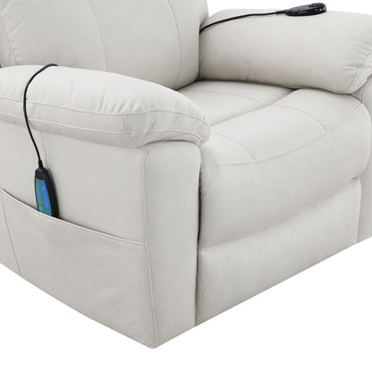 Chriki Power Recliner w/Lift & Heating & Massage, Beige Polished Microfiber