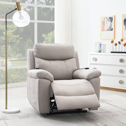 Chriki Power Recliner w/Lift & Heating & Massage, Light Gray Polished Microfiber