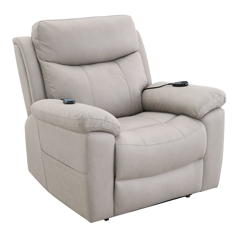 Chriki Power Recliner w/Lift & Heating & Massage, Light Gray Polished Microfiber