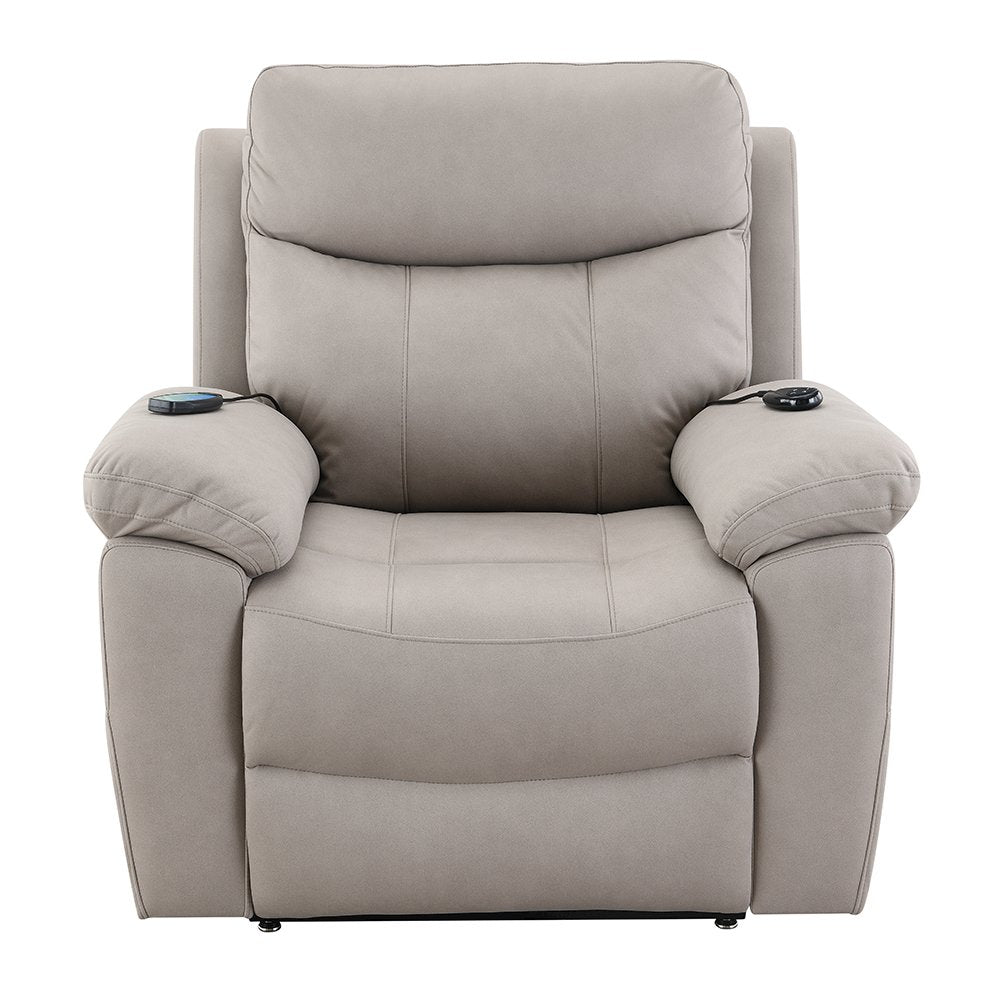 Chriki Power Recliner w/Lift & Heating & Massage, Light Gray Polished Microfiber