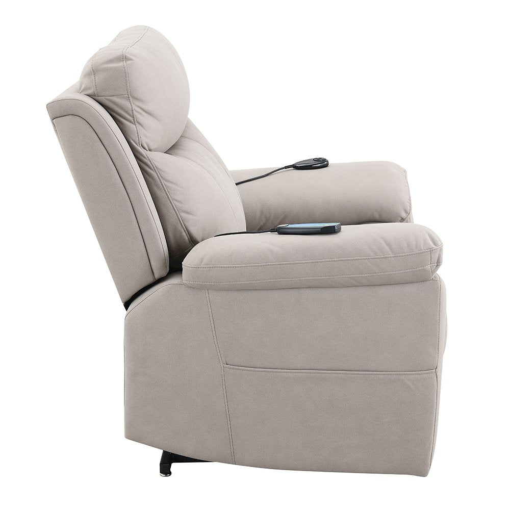 Chriki Power Recliner w/Lift & Heating & Massage, Light Gray Polished Microfiber