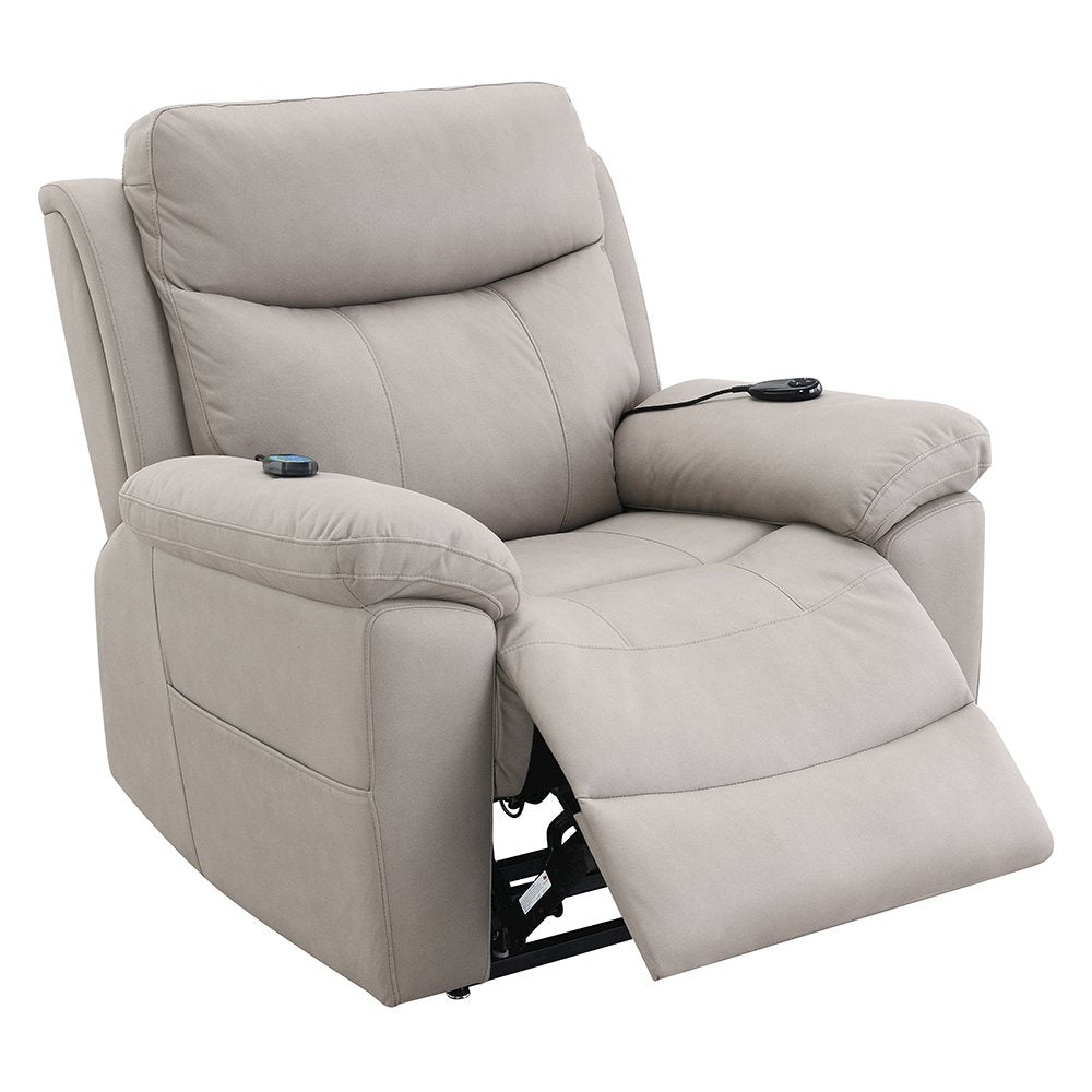 Chriki Power Recliner w/Lift & Heating & Massage, Light Gray Polished Microfiber