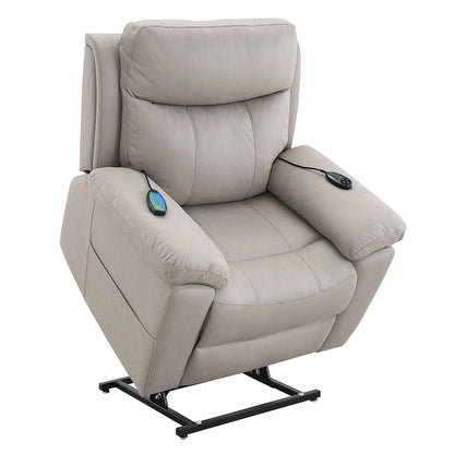 Chriki Power Recliner w/Lift & Heating & Massage, Light Gray Polished Microfiber