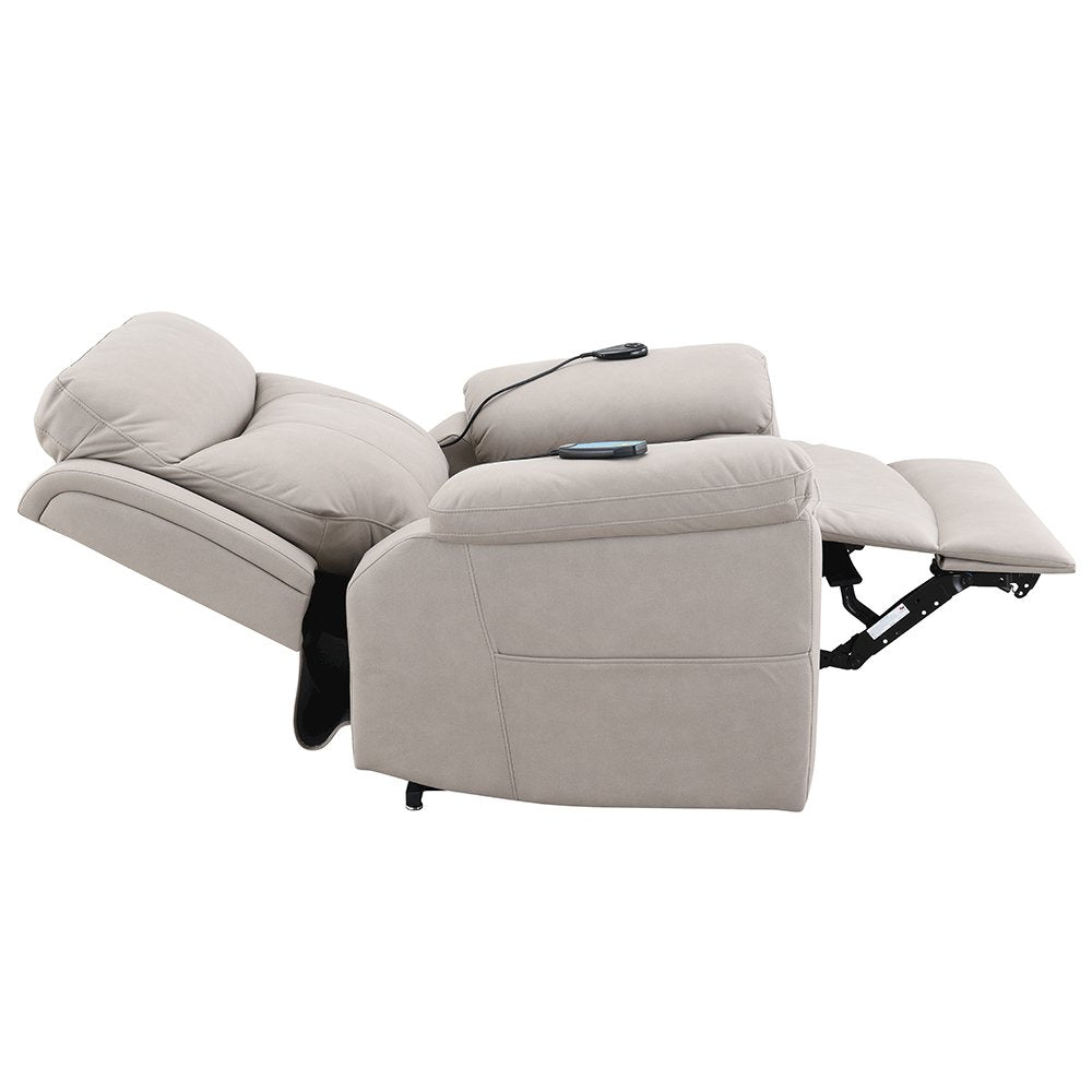 Chriki Power Recliner w/Lift & Heating & Massage, Light Gray Polished Microfiber