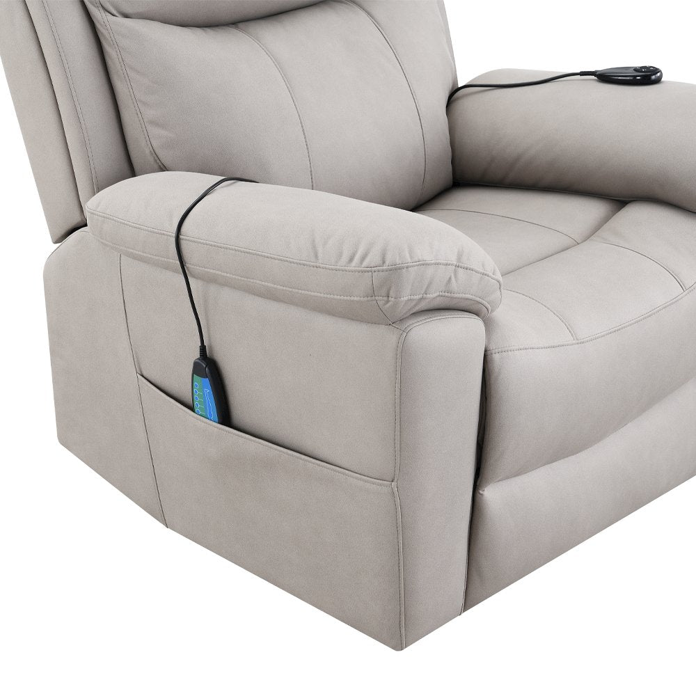 Chriki Power Recliner w/Lift & Heating & Massage, Light Gray Polished Microfiber