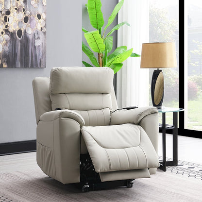 Marsha Power Recliner w/Lift, Heating & Massage, Light Gray Silicone Leatherette