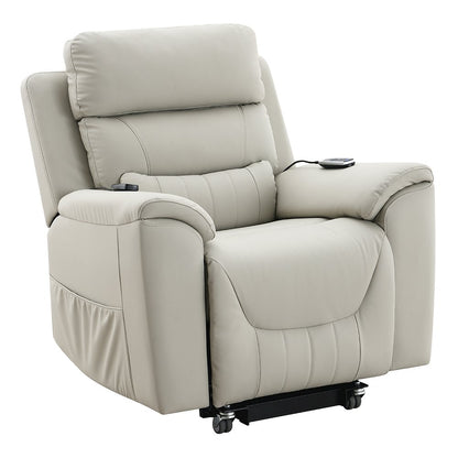 Marsha Power Recliner w/Lift, Heating & Massage, Light Gray Silicone Leatherette