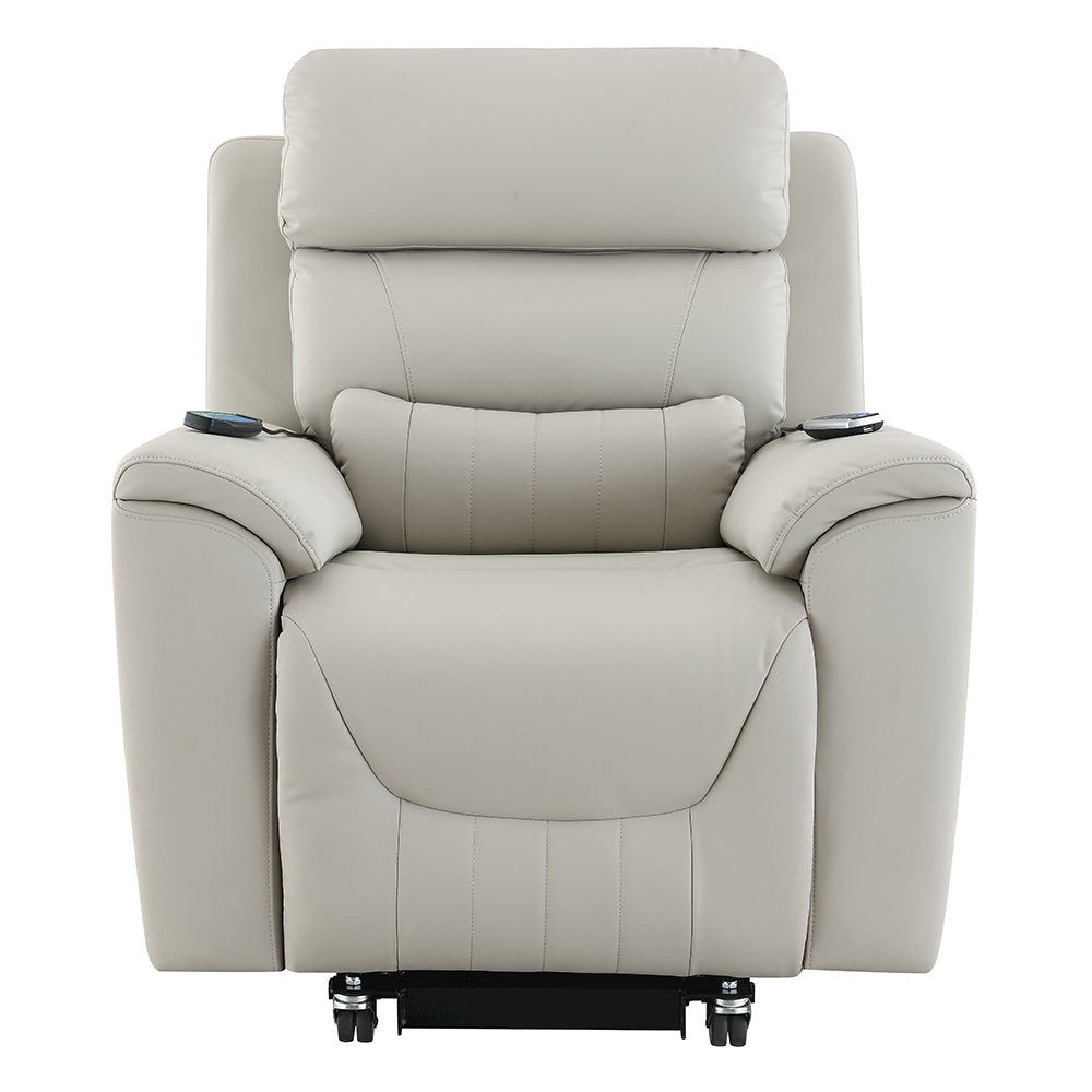 Marsha Power Recliner w/Lift, Heating & Massage, Light Gray Silicone Leatherette