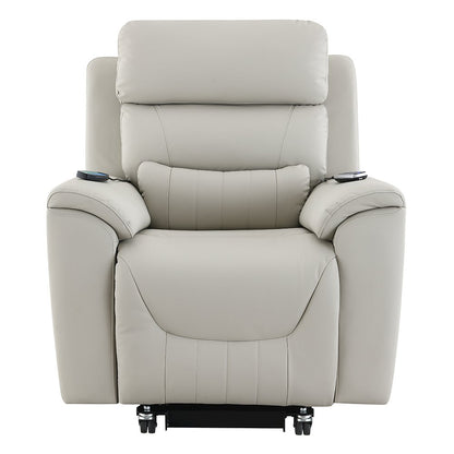 Marsha Power Recliner w/Lift, Heating & Massage, Light Gray Silicone Leatherette