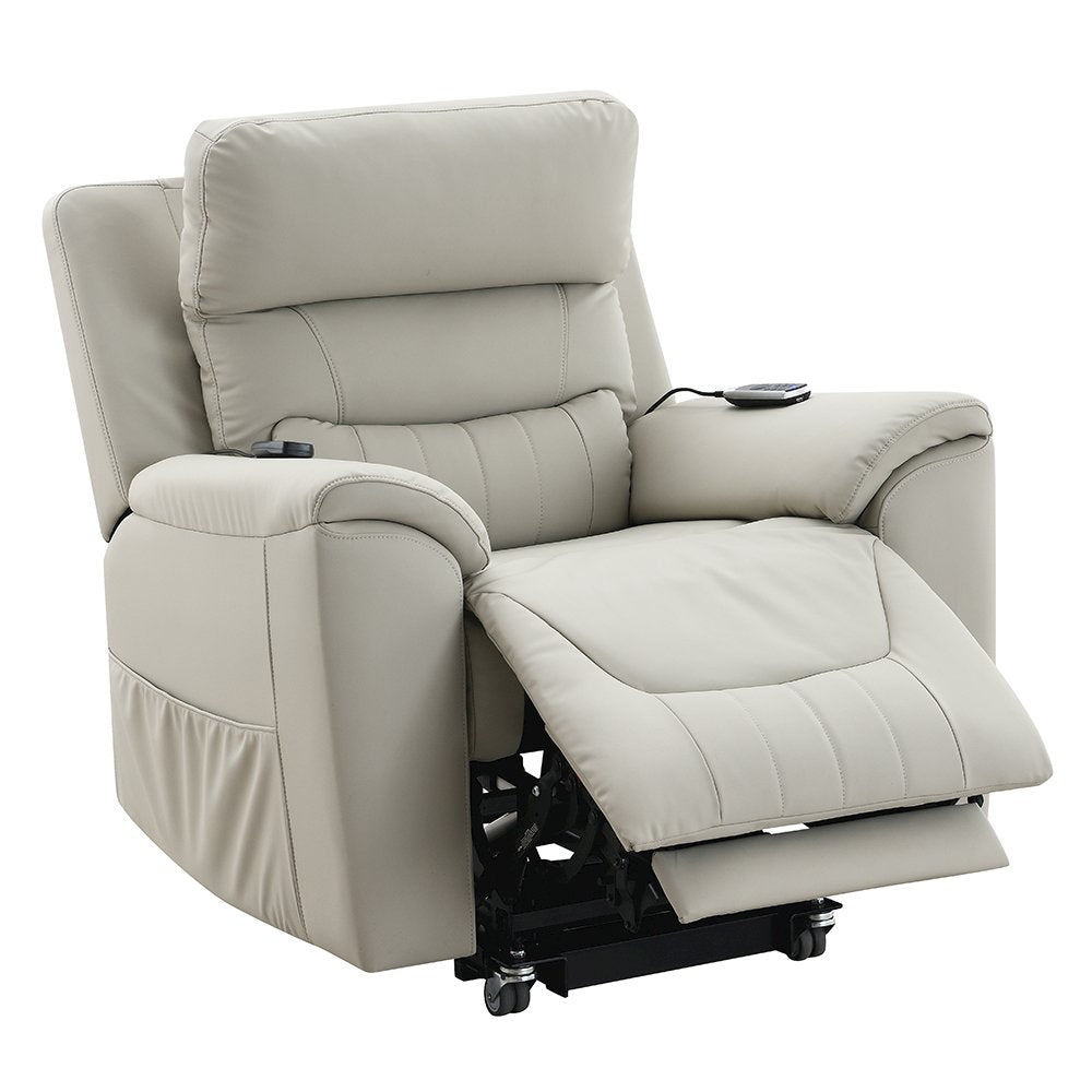 Marsha Power Recliner w/Lift, Heating & Massage, Light Gray Silicone Leatherette