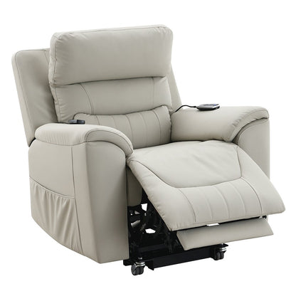 Marsha Power Recliner w/Lift, Heating & Massage, Light Gray Silicone Leatherette