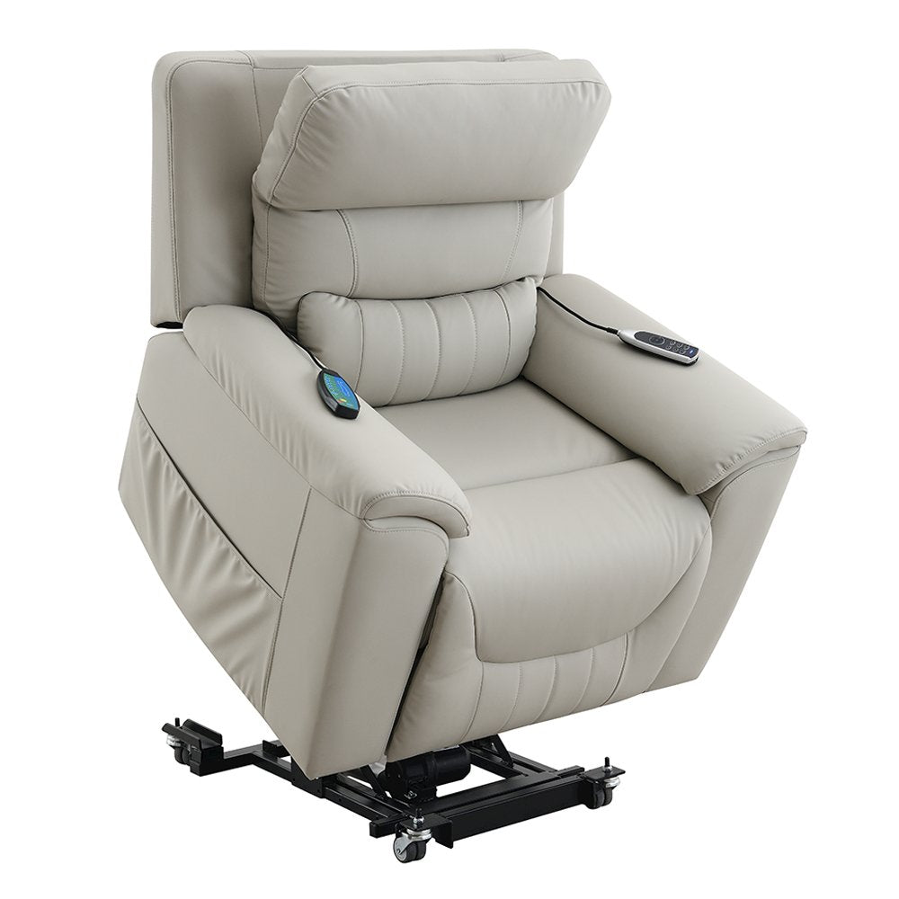 Marsha Power Recliner w/Lift, Heating & Massage, Light Gray Silicone Leatherette