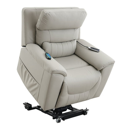 Marsha Power Recliner w/Lift, Heating & Massage, Light Gray Silicone Leatherette