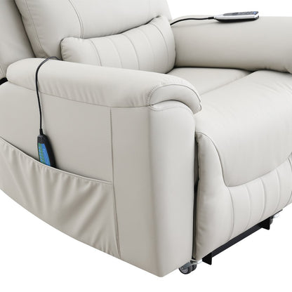 Marsha Power Recliner w/Lift, Heating & Massage, Light Gray Silicone Leatherette