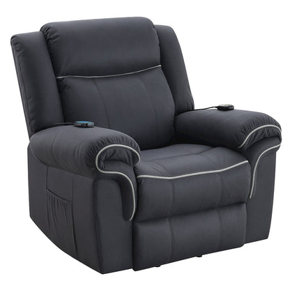 Domana Power Recliner w/Lift & Heating & Massage, Dark Blue Polished Microfiber