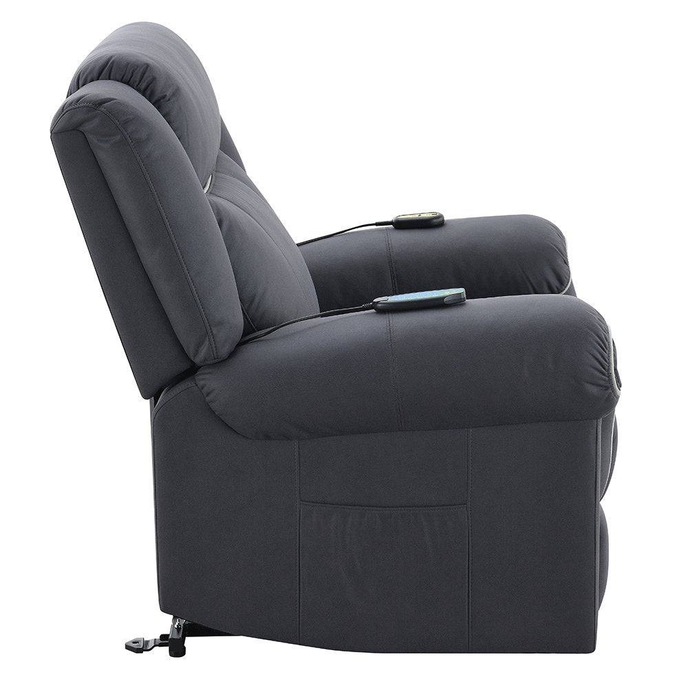 Domana Power Recliner w/Lift & Heating & Massage, Dark Blue Polished Microfiber