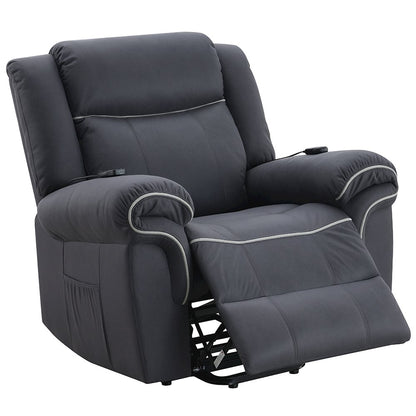 Domana Power Recliner w/Lift & Heating & Massage, Dark Blue Polished Microfiber