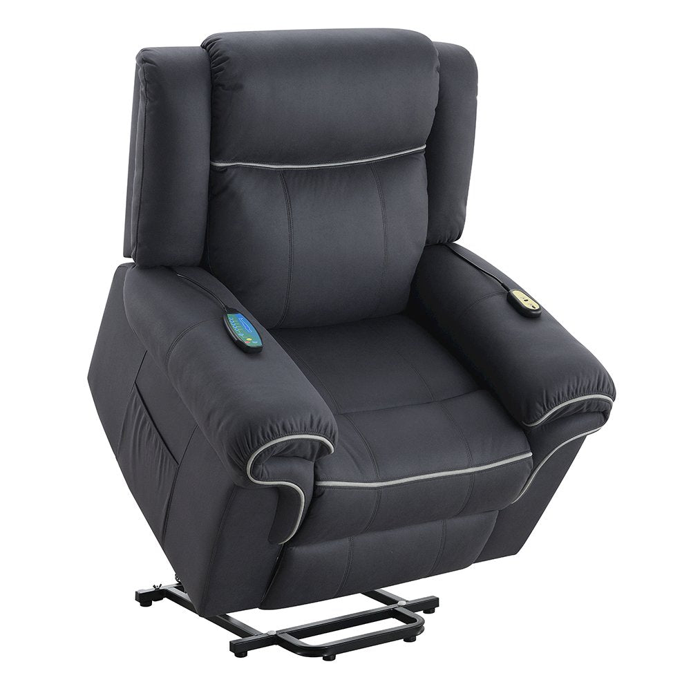 Domana Power Recliner w/Lift & Heating & Massage, Dark Blue Polished Microfiber
